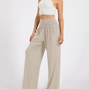 ODODOS Women's Wide Leg Palazzo Lounge Pants with Pockets Light Weight Loose Comfy Casual Pajama Pants-28 inseam, Light Beige, X-Large