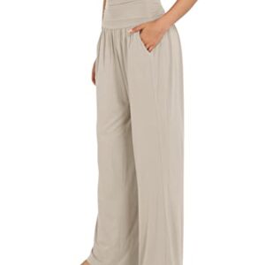 ODODOS Women's Wide Leg Palazzo Lounge Pants with Pockets Light Weight Loose Comfy Casual Pajama Pants-28 inseam, Light Beige, X-Large