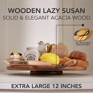 ORIDOM Acacia Wood Lazy Susan Wood Turntable Tray Cabinet Organizer, 12"