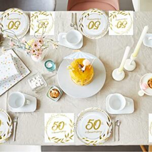 NAIWOXI 50th Anniversary Decorations Tableware - Golden 50th Anniversary Wedding Party Supplies Include Plates, Cups, Napkins, Fifty Years of Love 50th Wedding Anniversary Decorations | Serves 24