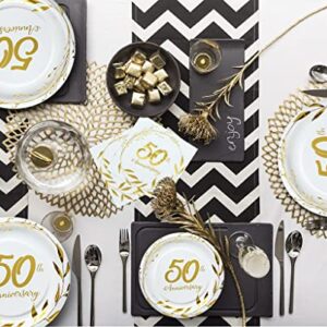 NAIWOXI 50th Anniversary Decorations Tableware - Golden 50th Anniversary Wedding Party Supplies Include Plates, Cups, Napkins, Fifty Years of Love 50th Wedding Anniversary Decorations | Serves 24