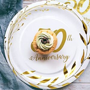 NAIWOXI 50th Anniversary Decorations Tableware - Golden 50th Anniversary Wedding Party Supplies Include Plates, Cups, Napkins, Fifty Years of Love 50th Wedding Anniversary Decorations | Serves 24