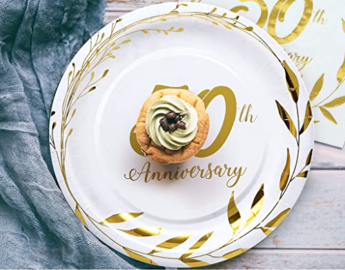 NAIWOXI 50th Anniversary Decorations Tableware - Golden 50th Anniversary Wedding Party Supplies Include Plates, Cups, Napkins, Fifty Years of Love 50th Wedding Anniversary Decorations | Serves 24