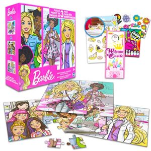 hasbro shop barbie jigsaw puzzle set for kids - barbie gift bundle with 3 barbie and friends puzzles plus unicorn and pikmi pops stickers and more (24, 48, and 100 piece count puzzles)