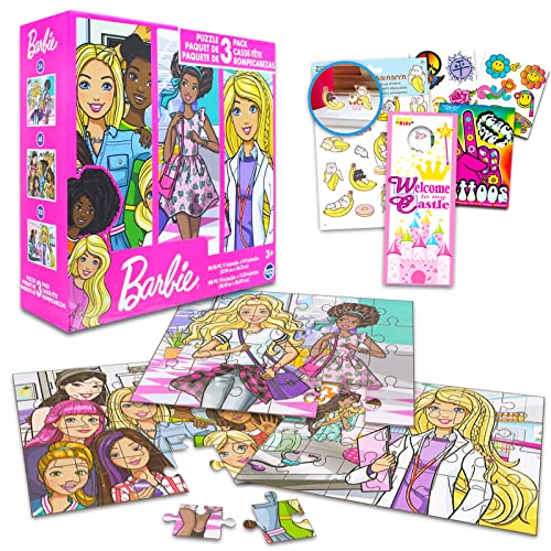 Hasbro Shop Barbie Jigsaw Puzzle Set for Kids - Barbie Gift Bundle with 3 Barbie and Friends Puzzles Plus Unicorn and Pikmi Pops Stickers and More (24, 48, and 100 Piece Count Puzzles)