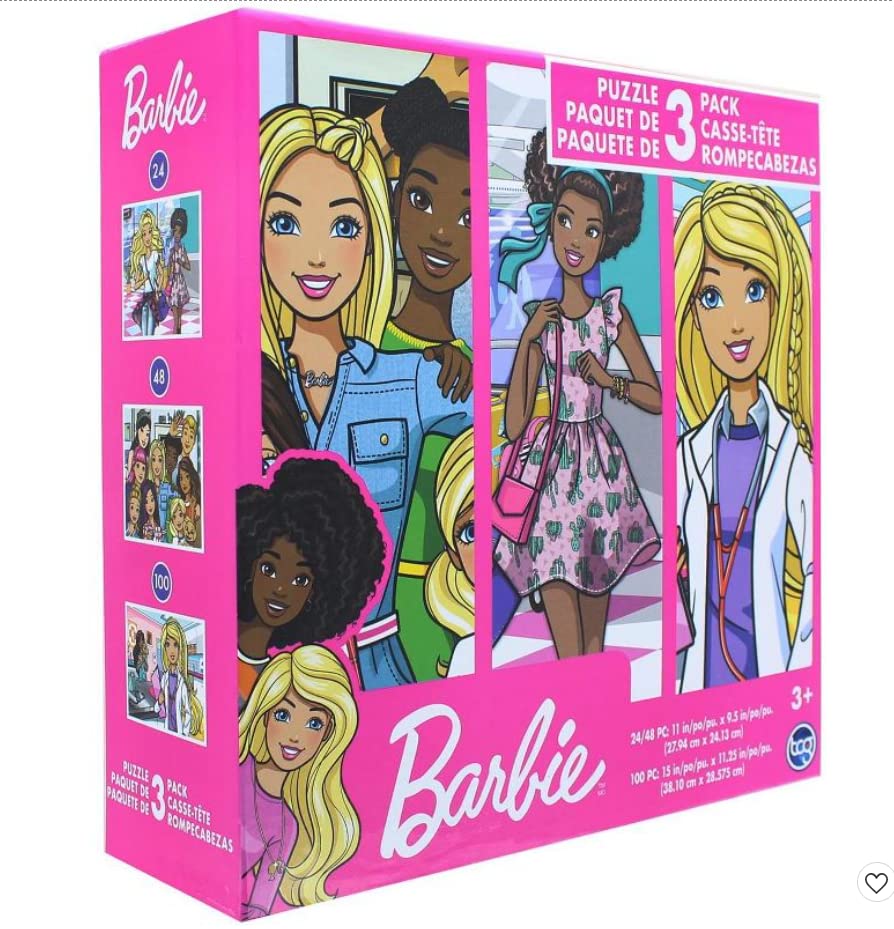 Hasbro Shop Barbie Jigsaw Puzzle Set for Kids - Barbie Gift Bundle with 3 Barbie and Friends Puzzles Plus Unicorn and Pikmi Pops Stickers and More (24, 48, and 100 Piece Count Puzzles)