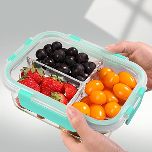 5 Pack 36oz Bento Box Glass Meal Prep Container 3 Compartments Glass Food Storage Containers with Lids Meal Prep Bowls Lunch Box Glass Food Prep Containers Lunch Containers for Microwave Oven