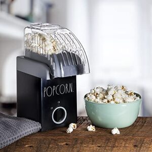 Hot Air Popcorn Making Machine, One Touch Easy to Use Fast Popping Popcorn Maker, Movie Theater Style Popcorn, 2 oz Capacity, With Removable Cover, Labeled "POPCORN" by Rae Dunn (Black)