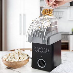 Hot Air Popcorn Making Machine, One Touch Easy to Use Fast Popping Popcorn Maker, Movie Theater Style Popcorn, 2 oz Capacity, With Removable Cover, Labeled "POPCORN" by Rae Dunn (Black)