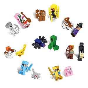 uputcook 16-pack minecraft figures |1.65 inches minecraft stitching set toys| educational toy set for children boys and girls