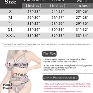 popiv 4 Piece Garter Lingerie for Women, Sexy Cutout Lingerie, Mesh Matching Lingerie Set Burgundy