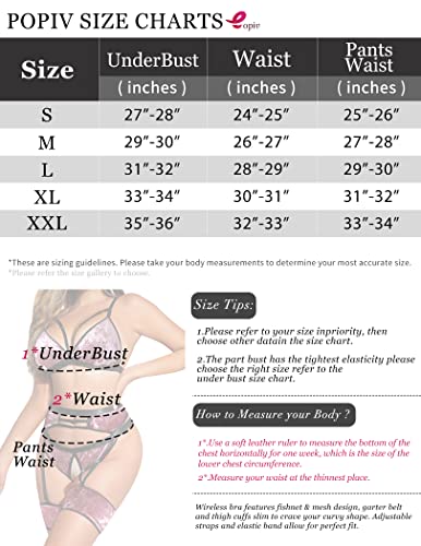 popiv 4 Piece Garter Lingerie for Women, Sexy Cutout Lingerie, Mesh Matching Lingerie Set Burgundy