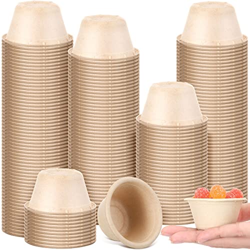 2 oz Natural Bagasse Fiber Cups Disposable Food Cup Sugarcane Small Sample Portion Cup Biodegradable Compostable Tasting Cups Souffle Condiment Sauce Ice Cream Cups Dishes for Party (200 Packs)