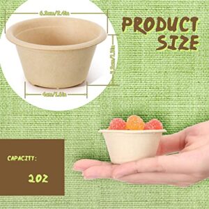 2 oz Natural Bagasse Fiber Cups Disposable Food Cup Sugarcane Small Sample Portion Cup Biodegradable Compostable Tasting Cups Souffle Condiment Sauce Ice Cream Cups Dishes for Party (200 Packs)