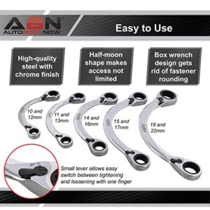 ABN Double Box Ratcheting Wrench Set - 5pc Half-Moon Shaped Metric Wrench Set Double Ended Wrench Set from 10 to 22mm