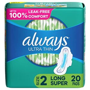 always ultra thin daytime regular pads with wings - size 2, unscented, 20 ct