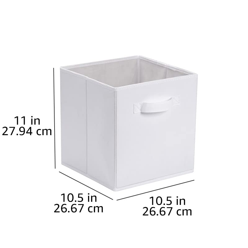 Amazon Basics Collapsible Fabric Storage Cube Organizer with Handles, 10.5 x 10.5 x 11 Inch, White - Pack of 6