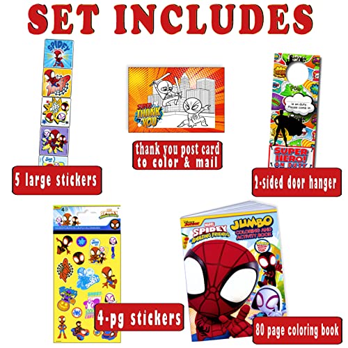 Spidey and His Amazing Friends Activity Set Bundle - Spiderman Coloring Book, Spiderman Stickers, 2-Sided Superhero Door Hanger and More, Red