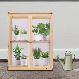 Wooden Cold Frame Greenhouse 2-Tier Garden Mini Nursery Vented Planter Wood Portable Flower Cabinet Front Top Opening Home Decor Indoor Backyard Outdoor 22X14X29