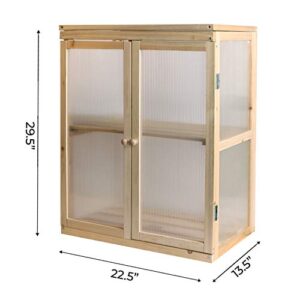 Wooden Cold Frame Greenhouse 2-Tier Garden Mini Nursery Vented Planter Wood Portable Flower Cabinet Front Top Opening Home Decor Indoor Backyard Outdoor 22X14X29