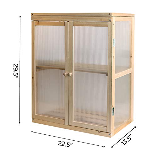 Wooden Cold Frame Greenhouse 2-Tier Garden Mini Nursery Vented Planter Wood Portable Flower Cabinet Front Top Opening Home Decor Indoor Backyard Outdoor 22X14X29