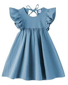 dutebare toddler baby girl dress cotton linen ruffle halter sleeveless dresses kids summer sundress blue 80