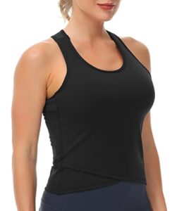 women’s racerback workout tank tops with built in bra sleeveless running yoga shirts slim fit (medium, black)