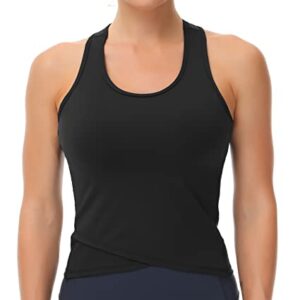 Women’s Racerback Workout Tank Tops with Built in Bra Sleeveless Running Yoga Shirts Slim Fit (Medium, Black)