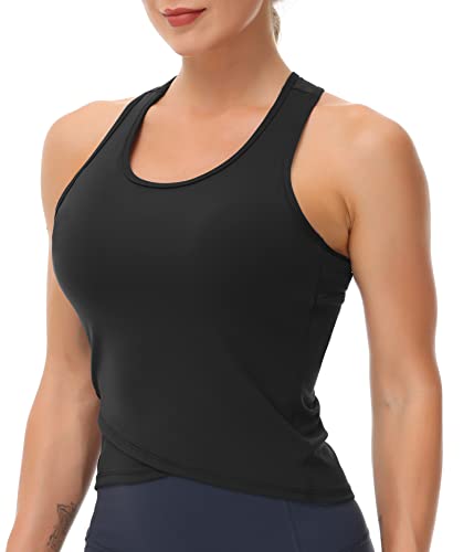 Women’s Racerback Workout Tank Tops with Built in Bra Sleeveless Running Yoga Shirts Slim Fit (Medium, Black)