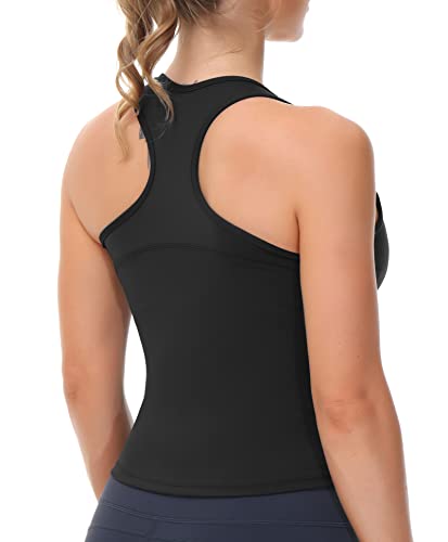 Women’s Racerback Workout Tank Tops with Built in Bra Sleeveless Running Yoga Shirts Slim Fit (Medium, Black)