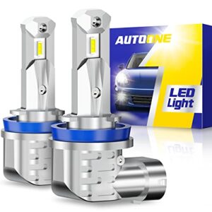 autoone h11 led headlight bulbs, h8/h9/h16 led lights plug and play 6000k white fanless mini size car lights bulb replacements, pack of 2