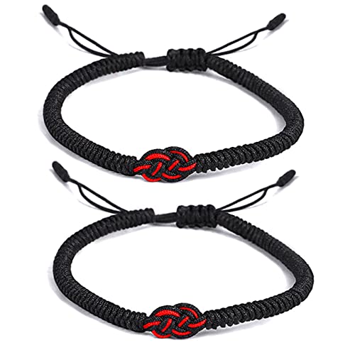 kelistom Handmade Buddhist String Bracelets for Women Men Boys Girls, Tibetan Adjustable Woven Rope Bracelet for Protection and Luck, Red and Black, 2or 6 pcs/set