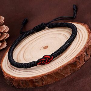 kelistom Handmade Buddhist String Bracelets for Women Men Boys Girls, Tibetan Adjustable Woven Rope Bracelet for Protection and Luck, Red and Black, 2or 6 pcs/set