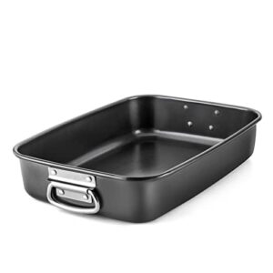 hongbake lasagna pan 3 inch deep, 15x10" baking pan for oven, nonstick cake baking dish for brownie, roasting pans with stainless steel handles, heavy duty, dishwasher safe, dark grey