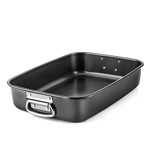 HONGBAKE Lasagna Pan 3 Inch Deep, 15x10" Baking Pan for Oven, Nonstick Cake Baking Dish for Brownie, Roasting Pans with Stainless Steel Handles, Heavy Duty, Dishwasher Safe, Dark Grey