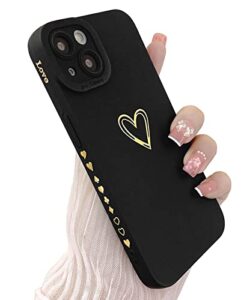 yeddabox compatible with iphone 13 mini case for women, bronzing luxury heart phone case cute side small pattern soft tpu shockproof full camera lens protective cover for iphone 13 mini (black)
