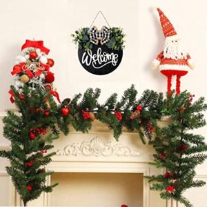 Welcome Sign for Front Door Porch Decor Farmhouse Wreath Wall Decor Φ30cm Round Wooden Hanging Housewarming Home Decor for Home Outdoor Indoor (Black)