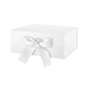 blk&wh gift box with ribbon 9x6.5x3.8 inches, white magnetic gift box for presents, bridesmaid proposal box, gift box with lid (glossy white)