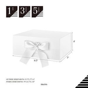 BLK&WH Gift Box with Ribbon 9x6.5x3.8 Inches, White Magnetic Gift Box for Presents, Bridesmaid Proposal Box, Gift Box with Lid (Glossy White)