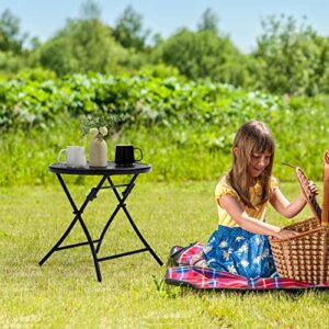 TeoKJ Folding Outdoor Side Tables, Anti Rust Small Patio Table Round Metal End Table with Flower Cutouts for Porch Yard Balcony Deck Lawn, Black