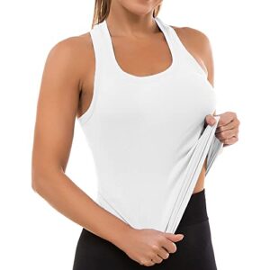mathcat workout tops for women seamless basic sleeveless muscle tank tops racerback athletic yoga running daily shirts(white,s)