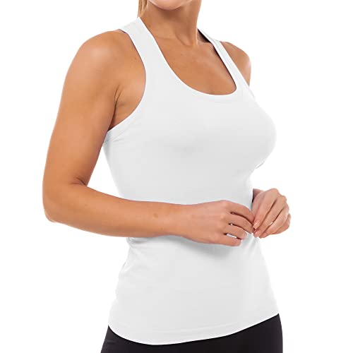 MathCat Workout Tops for Women Seamless Basic Sleeveless Muscle Tank Tops Racerback Athletic Yoga Running Daily Shirts(White,S)