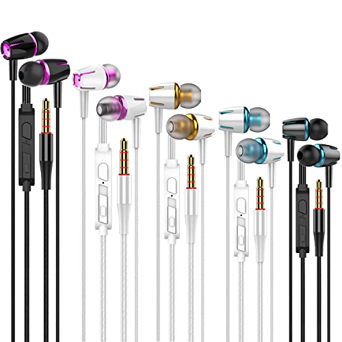 Cianyyee 5 Pack Wired Earbuds with Microphone in-Ear Headphones,Kids School Earphones High Definition Fits 3.5mm Interface for iPhone,iPad,iPod MP3/4 Players,PC,Laptop