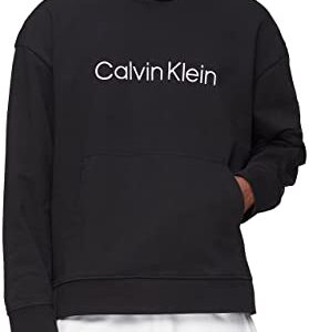 Calvin Klein Men's Relaxed Fit Logo French Terry Hoodie, Black Beauty, Medium