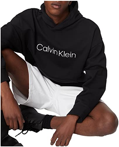 Calvin Klein Men's Relaxed Fit Logo French Terry Hoodie, Black Beauty, Medium