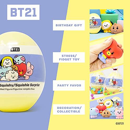Hamee LINE Friends BT21 (Baby) [Surprise Capsule Series] Cute Water Filled Squishy Toy [1 Pc. (Mystery - Blind Capsule)] + 1 x Slow-Rising Glazed Cake Squishy Toy [Jumbo Size]