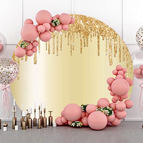 DASHAN 6.5x6.5ft Polyester Gold Theme Round Backdrop Glittering Sequins Starlight Photography Background for Adult Kids Baby Shower Girl Birthday Party Banner Decor Photo Portrait Studio Booth Props