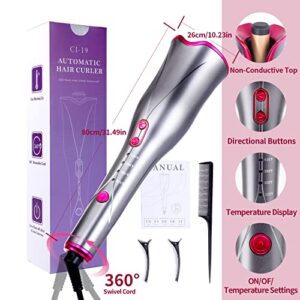 Automatic Hair Curler Curling Iron - 4 Temps & 3 Timer Settings, Curling Iron with Dual Voltage,1" Large Rotating Barrel, Auto Shut-Off Fast Heating Spin Iron for Women with Long Hair (Purple)