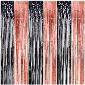 rose gold and black birthday decorations, black rose gold party supplies foil fringe curtains photo backdrop for graduation wedding bachelorette birthday party decorations (3 pack)