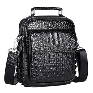 pijushi crocodile leather crossbody bag for men genuine leather small messenger bag shoulder bag(pe002 black)
